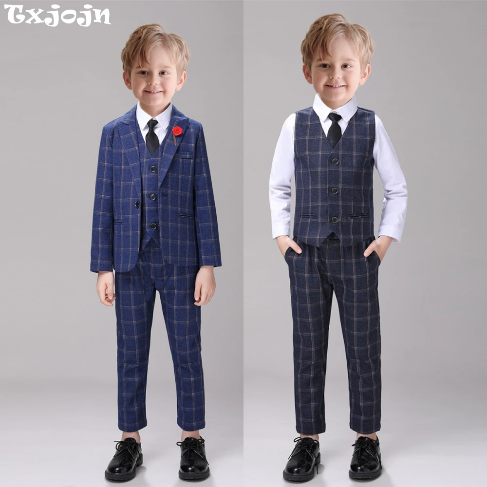 

Graceful Classic Boys Plaid Suits For Birthday Wedding Party Formal Regular Fit Child Suit Set Award Ceremony School Activities