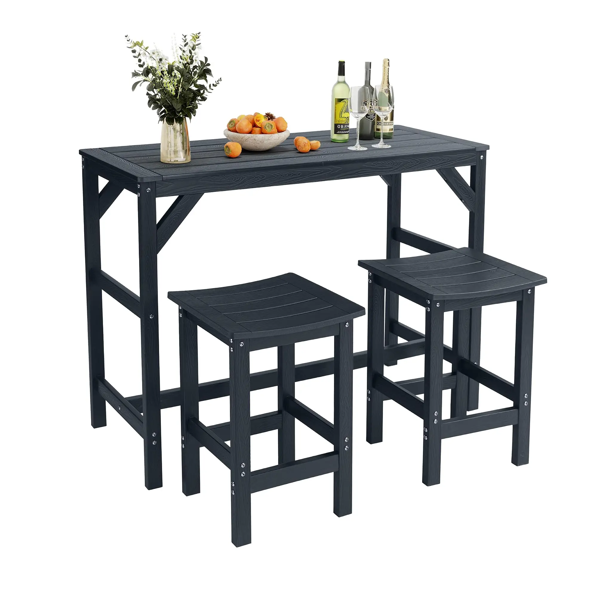 HIPS Outdoor Patio Bar Set, All Weather HIPS Bar Table and Chairs Set for Outside, 55