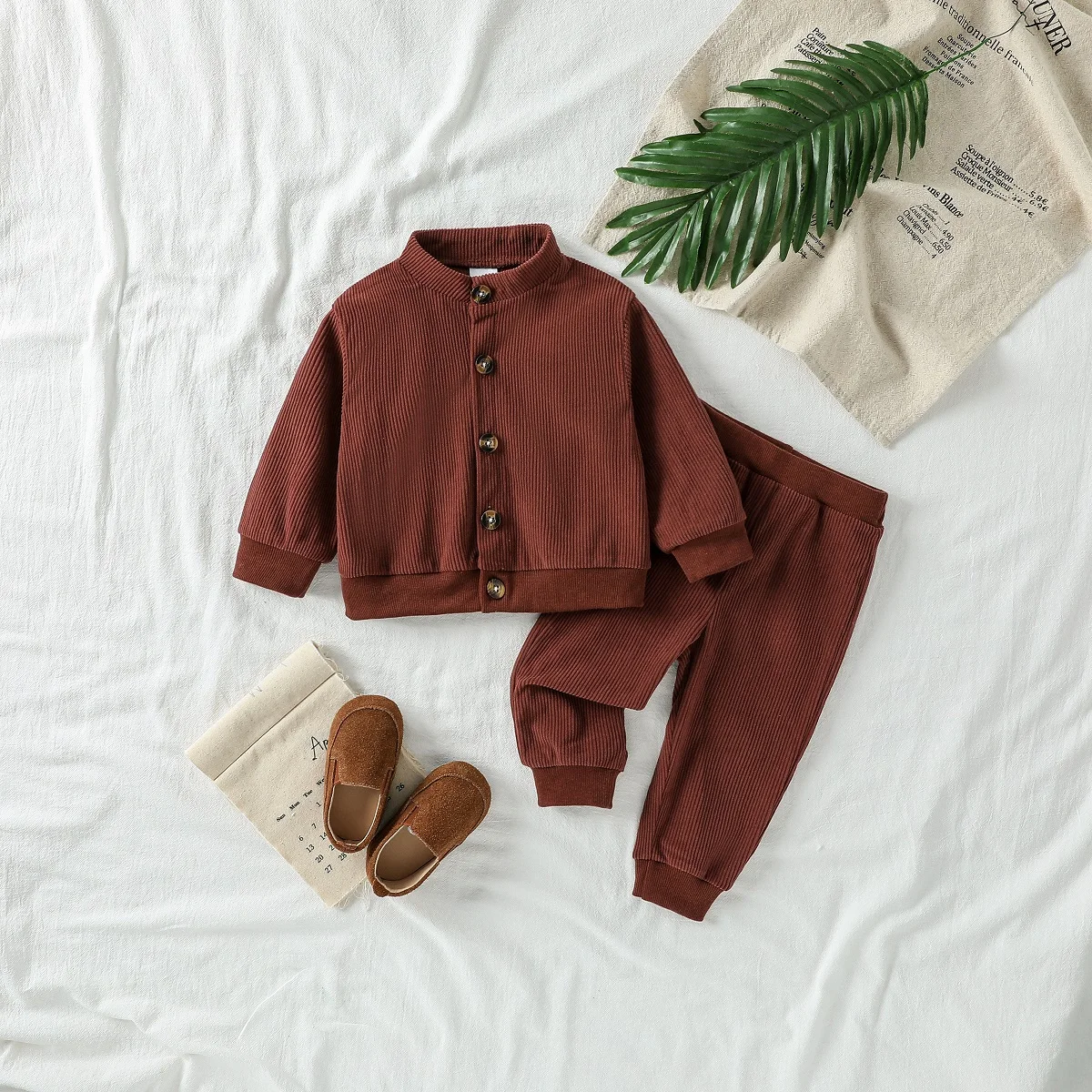 

2025 New 2Pcs Baby Boys Long Sleeve Cardigan Autumn Winter Solid Sweatshirt &Pants For 1-3Y Casual Daily Wear