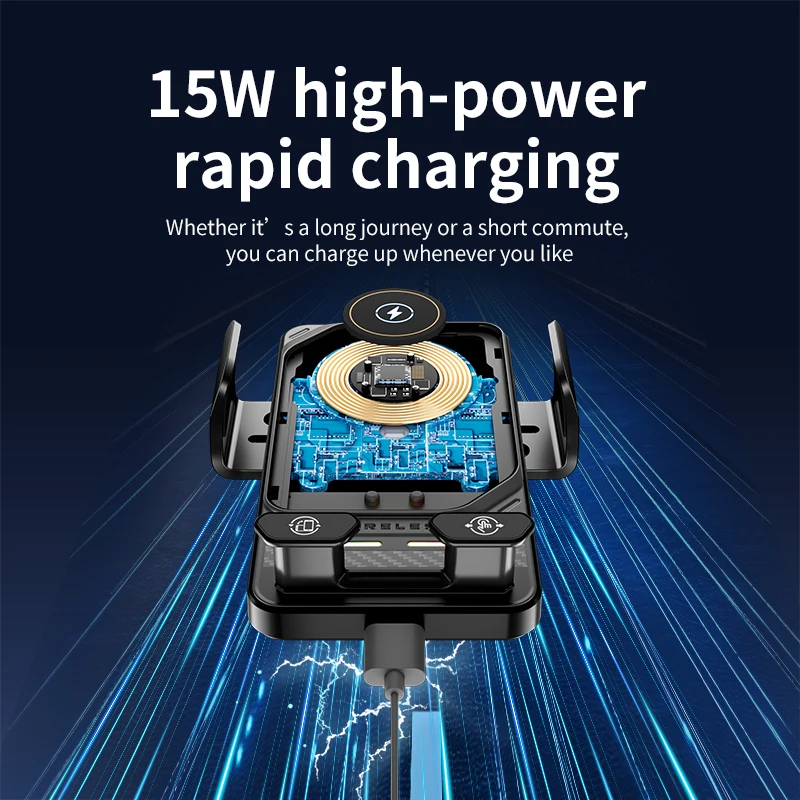 15W Auto Sensor Wireless Car Charger Mount RGB Carbon Fiber Phone Holder Fast Charge for All Smartphones Car Air Vent Dashboard view 2