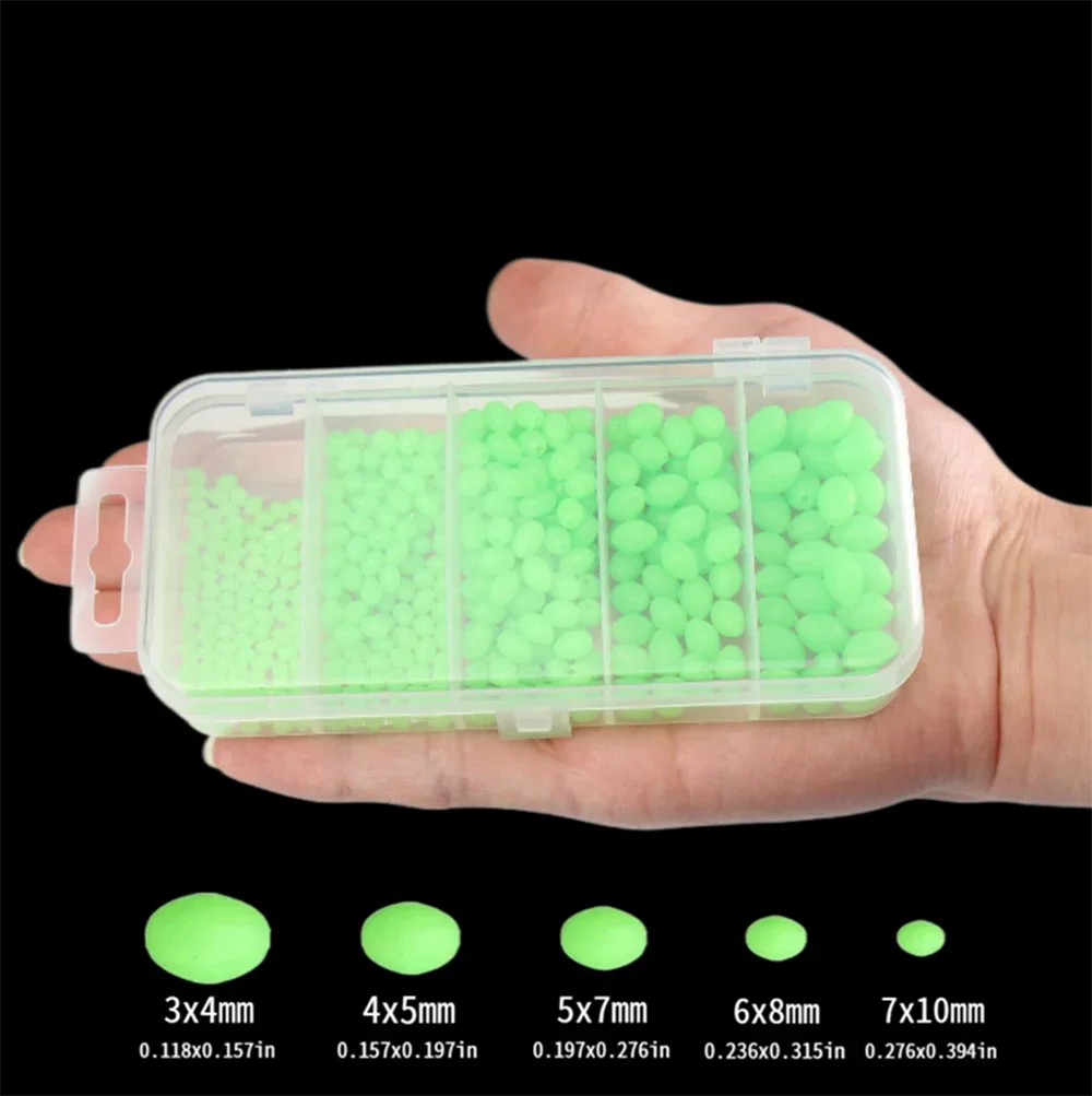 B 375Pcs/Set Night Luminous Fishing Hard Beads Soft Worms Glow Sea Fishing Lure Bait Floating Float Fishing Tackles Accessories