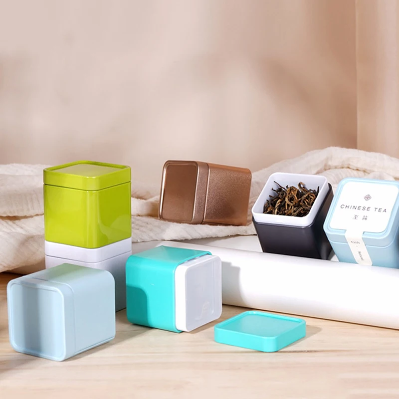 Sealed Black Tea Green Packaging Box Flower Cans Square Candy Portable Household Storage Boxes