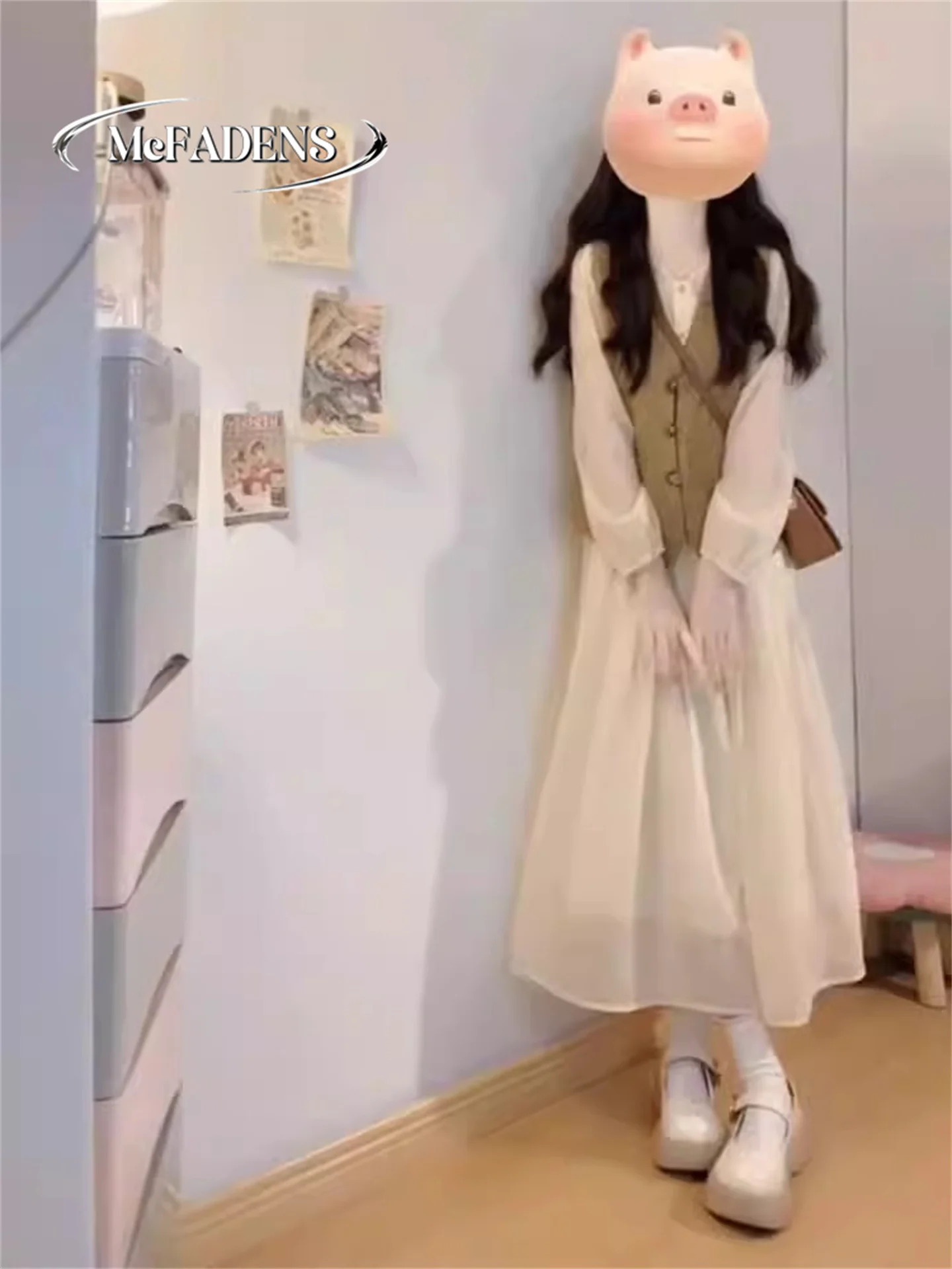 

Мягкий винтажный комплект в гонконгском стиле: теплый модный костюм-двойка больших размеров для женщин, платье миди с высокой талией и жилетом