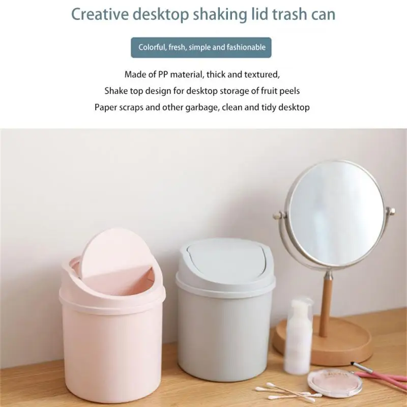 universal Waste Bin with Lid Desktop Office Organizer Storage Home Garbage Basket Container Table Trash Bin Small Trash Can