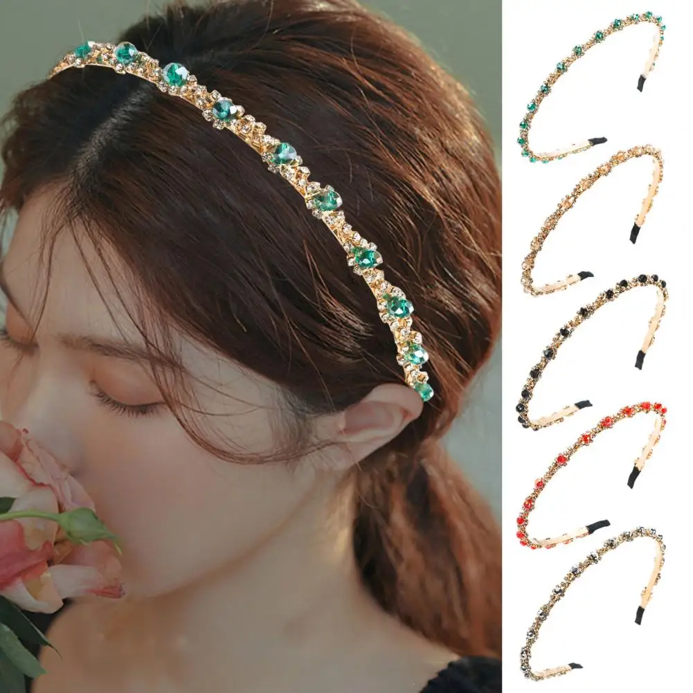 

Women Hairband Faux Crystal Beads Headband Elastic Hair Bands Non Slip Metal Hair Hoop Thin Edge Headband Hair Accessories