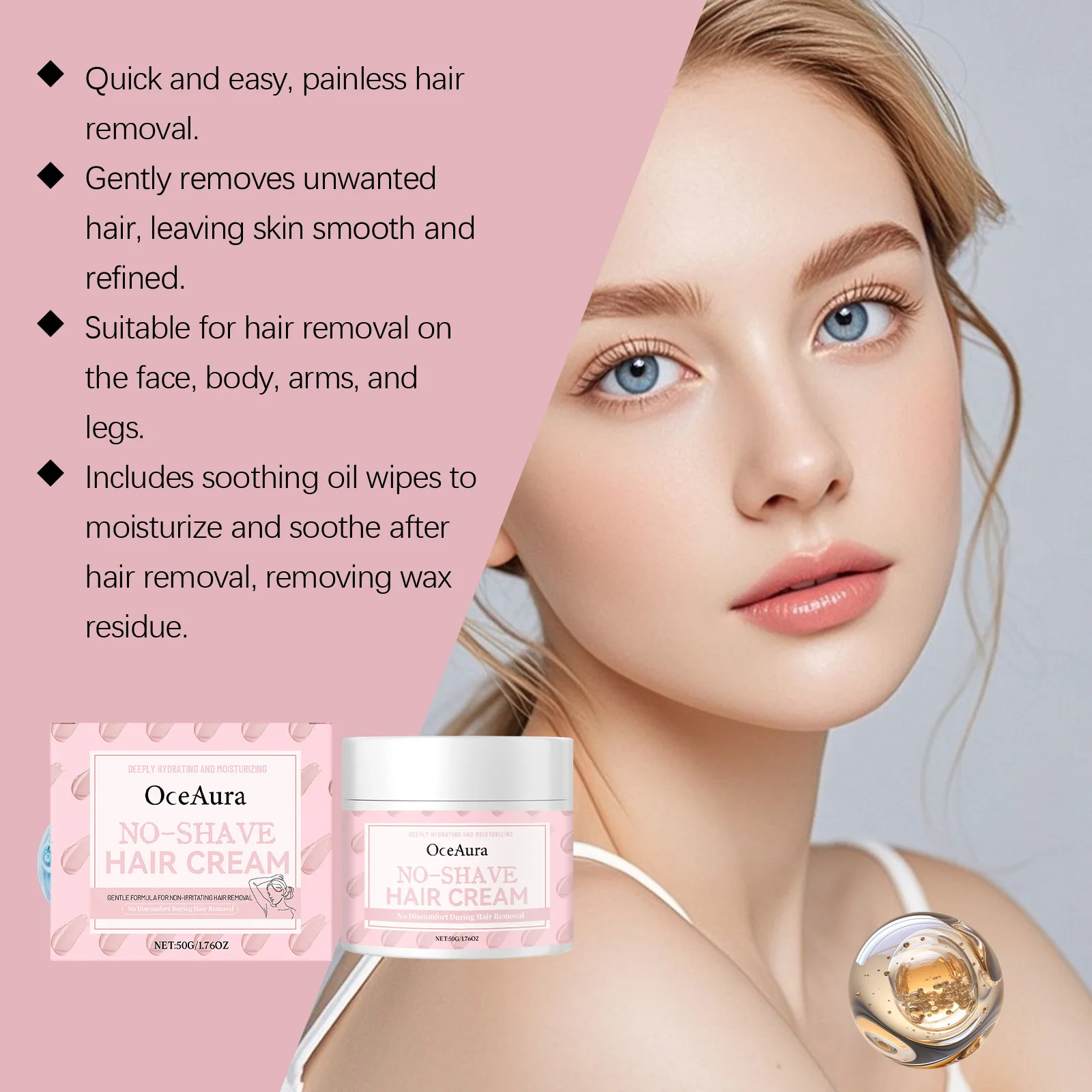 OceAura No Shave كريم إزالة الشعر فيتامين E إزالة الشعر غير المؤلم السلس الحساسة العناية بالبشرة زبدة الشيا إزالة كريم الشعر #3