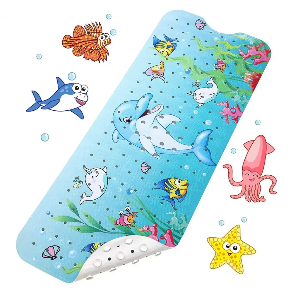 Children Shower Mat with Drainage Holes Anti-slip Toddler Bath Mat Fun Cartoon Printed Bathtub Mat with Strong for Children\'s