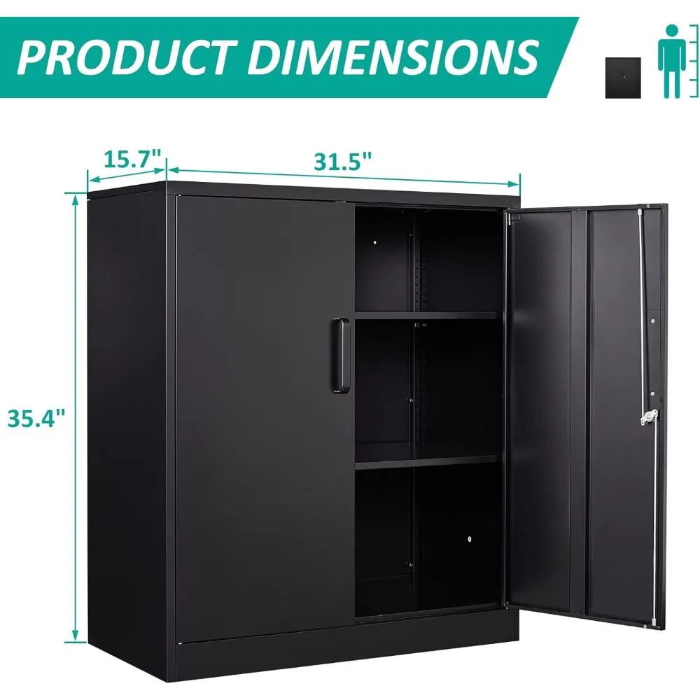 

Metal Storage Cabinet Locked Steel Cabinet w 2 Adjustable Shelves,Office Cabinet Locking Tool Cabinets,Kitchen Storage Cabinets