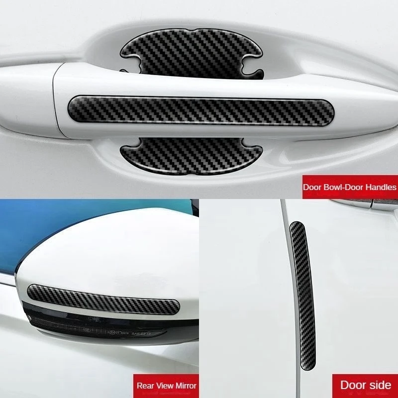 

8Pcs For Tesla Car Door Bowl Door Handle Protective Sticker Door Rearview Mirror Carbon Fiber Drop Adhesive Protective Sticker