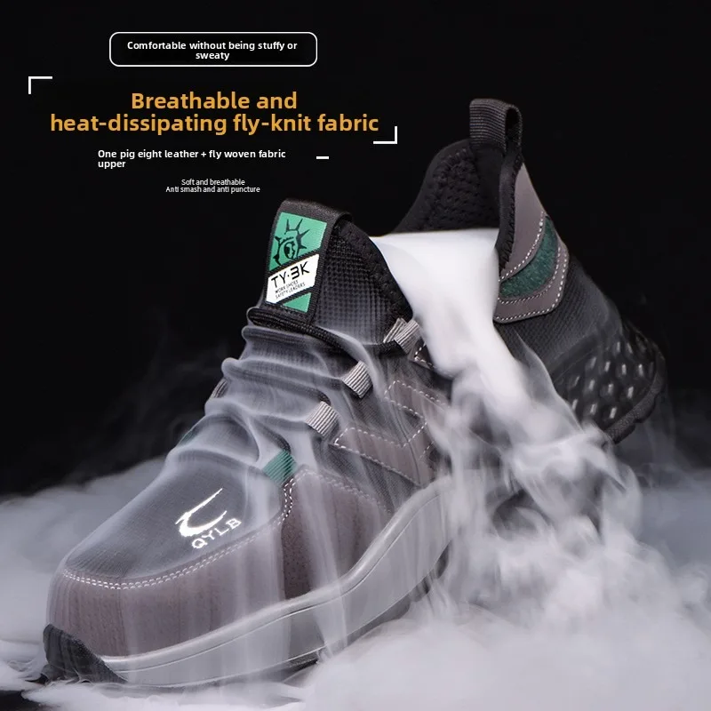 Men Breathable Fly Woven Steel Toe Safety Shoes Anti Smash Anti Puncture Lightweight Comfortable Durable Industrial Work Footwea