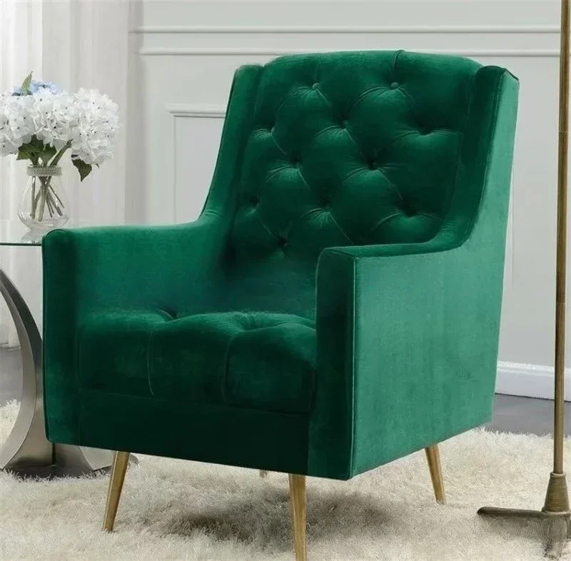 Nordic fabric buckle soft bag single sofa furniture simple stainless steel clubhouse high back sofa chair