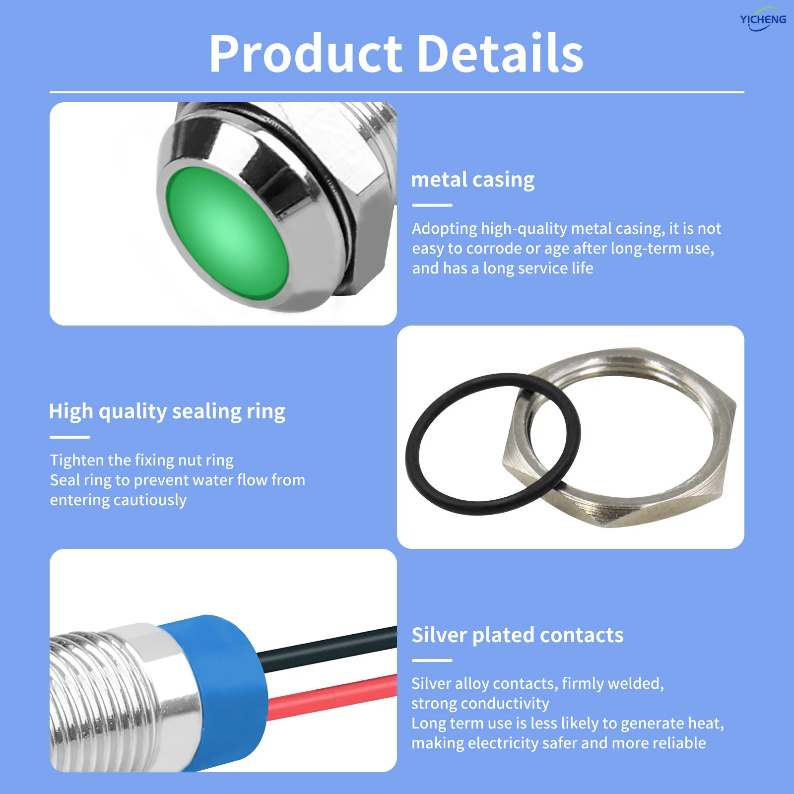 50 шт. светодиодный излучающий свет, металлический индикатор, сигнальная лампа мощности 6 мм ~ 12 мм, напряжение 3 В-220 В. С кабелем 150 мм, IP65. OEM, на заказ, оптовая продажа