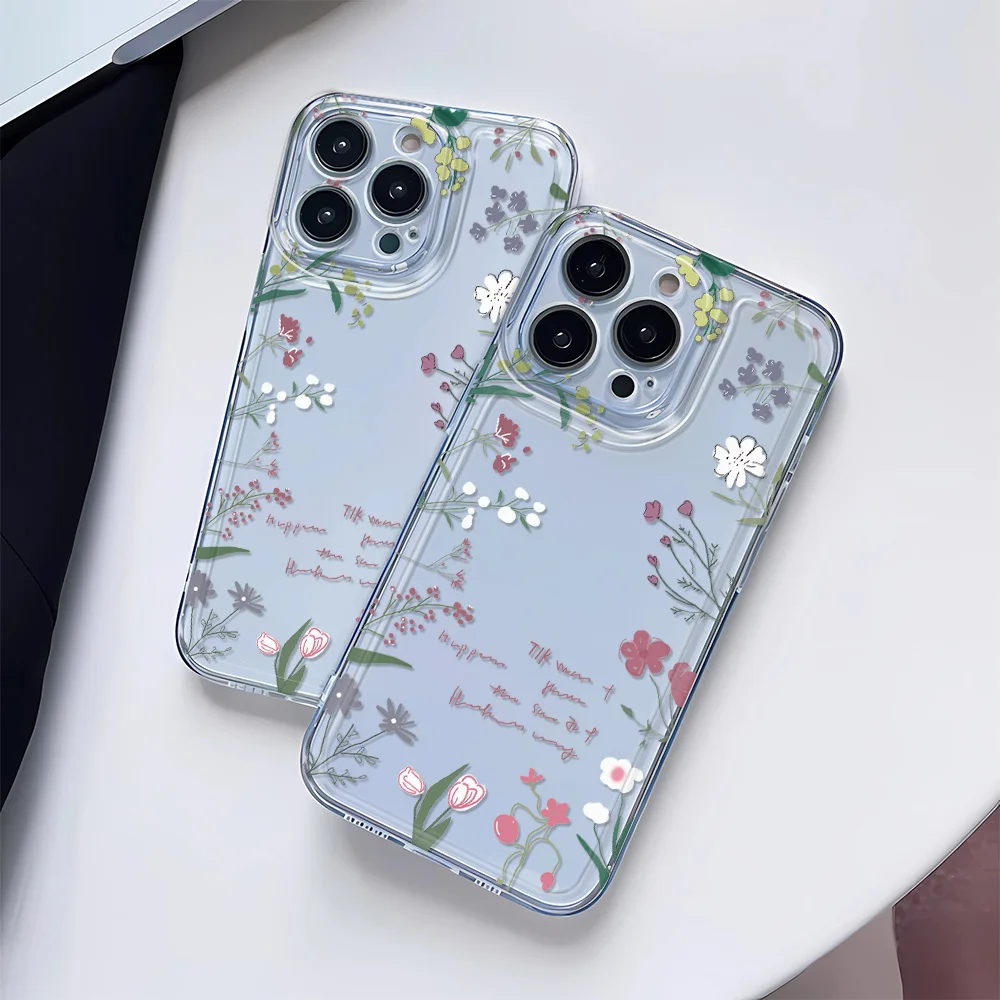 

Flower Soft Silicone Phone Case For iPhone 15 14 13 12 11 Pro Max XS X XR 7 8 Plus Transparent Shockproof Bumper Back Cove