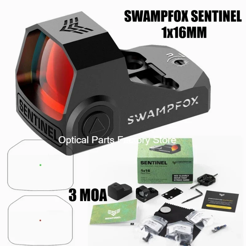 Original Swampfox Sentinel 1x16mm M-icro Sight RMSc Green/Red Dot, Manual/Auto Brightness