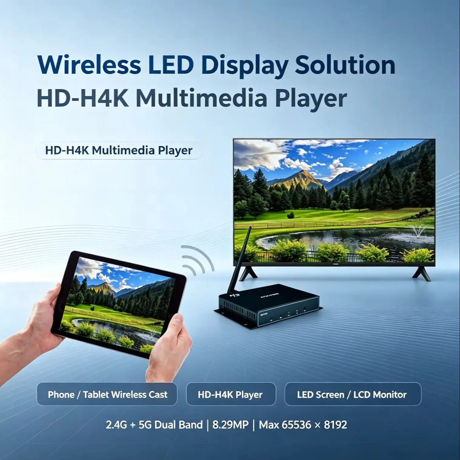 HD‑H4K LED Video Controller 8.29MP Asynchronous Max 65536×8192 Resolution 2.4G&5G Dual‑Band WiFi LED Screen Display Player Box