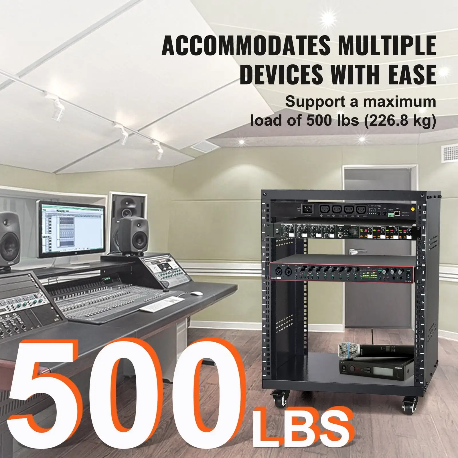 12U AV Rack Stand 500 lbs Capacity Network Stereo Recording Studio Rack