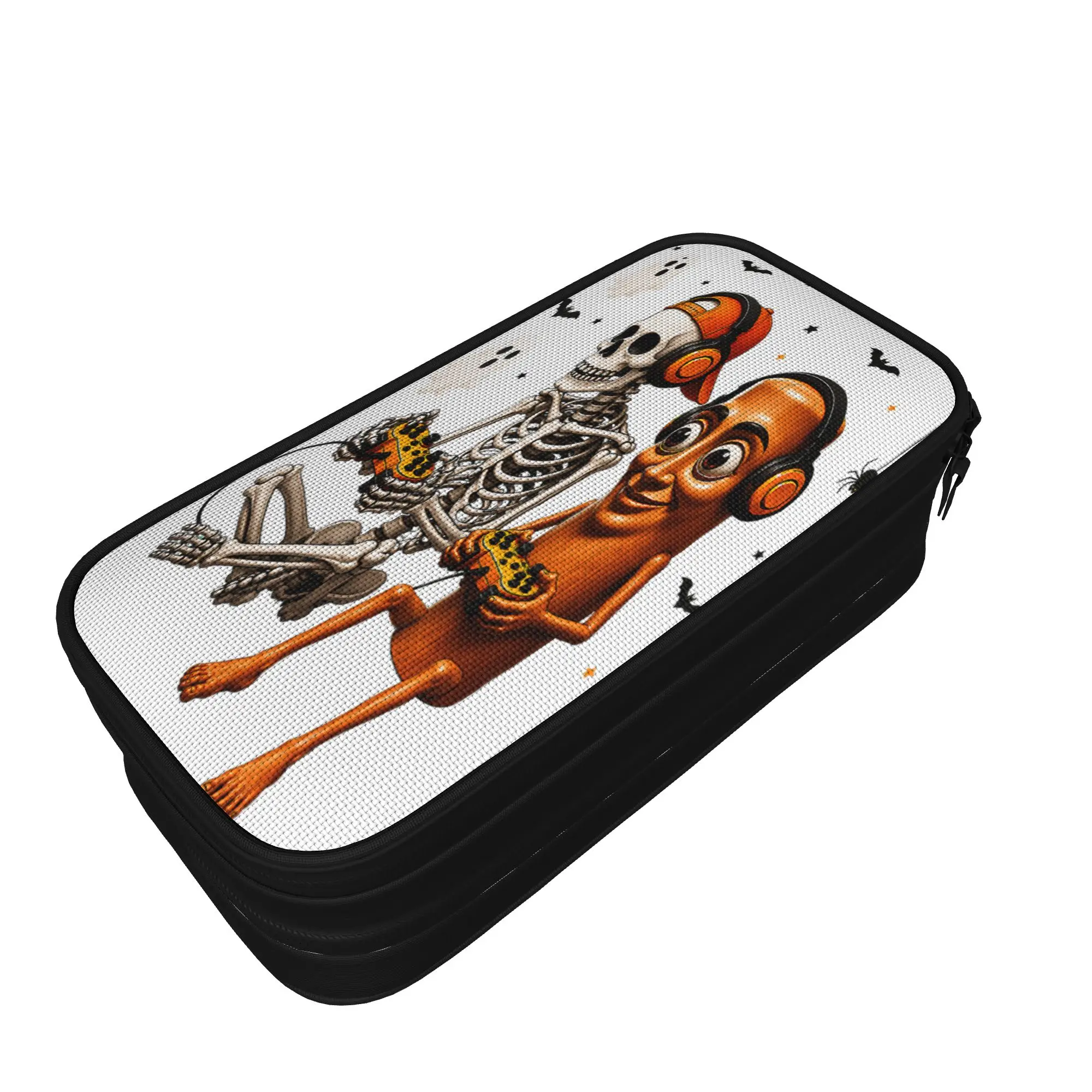 Halloween Tung Tung Sahur Skeleton Gamer Video Gaming Pencil Case  University Pencil Pouch Kids Zip Vintage School Pencil Cases