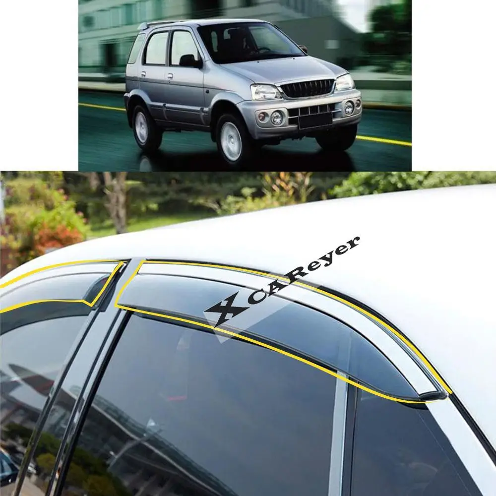 

Для TOYOTA TERIOS 2004 2005 2006, наклейка для стайлинга кузова автомобиля, пластиковое оконное стекло, ветрозащитный козырек, защита от дождя/солнца, вентиляционные детали