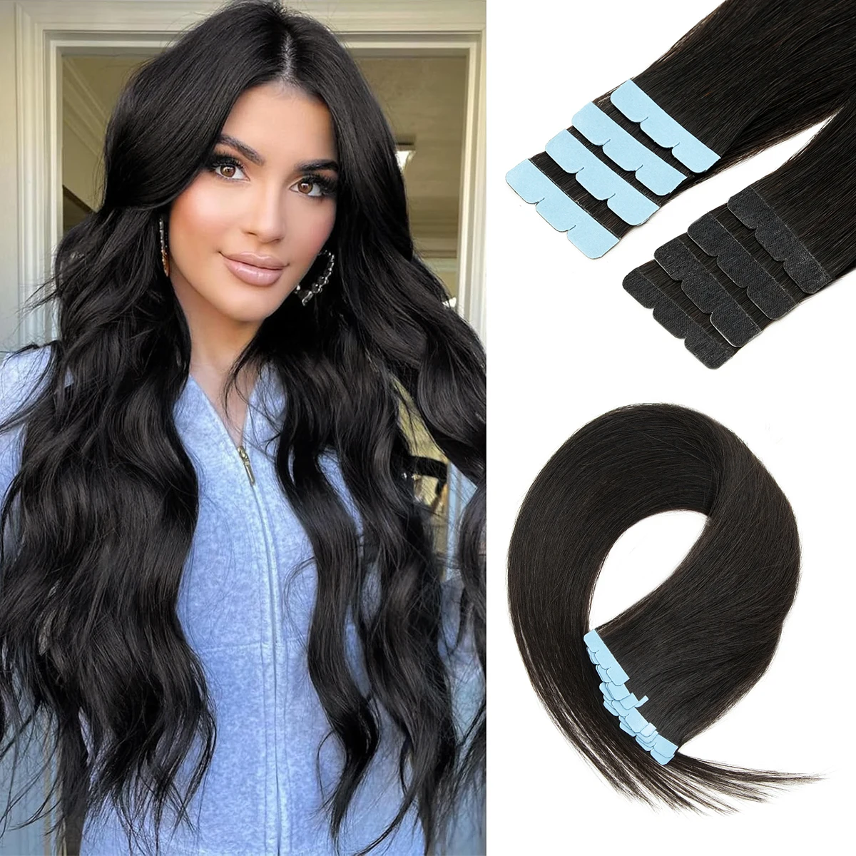 

Мини-ленточные накладные пряди из натуральных волос 3x0.8см, 360 шт. ° Накладки для придания объема боковым прядям волос, всего 10 шт., 22 дюйма