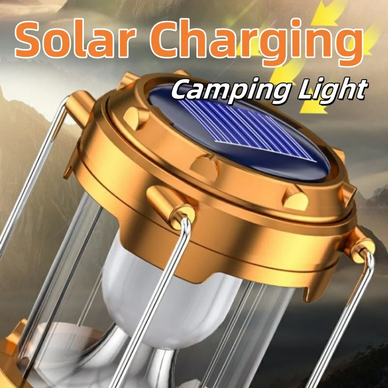 Solar Powered Camping Lamp LED Searching Light Waterproof Outdoor Tent Lighting USB Charging Portable Handheld Power Bank Light