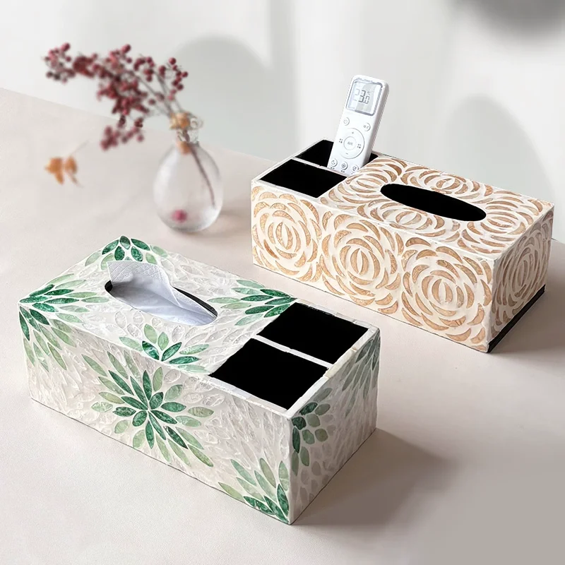 Household Desktop Colorful Shell-shaped Multi-functional Tissue Box with Remote Control Organizer for Living Room Coffee Table