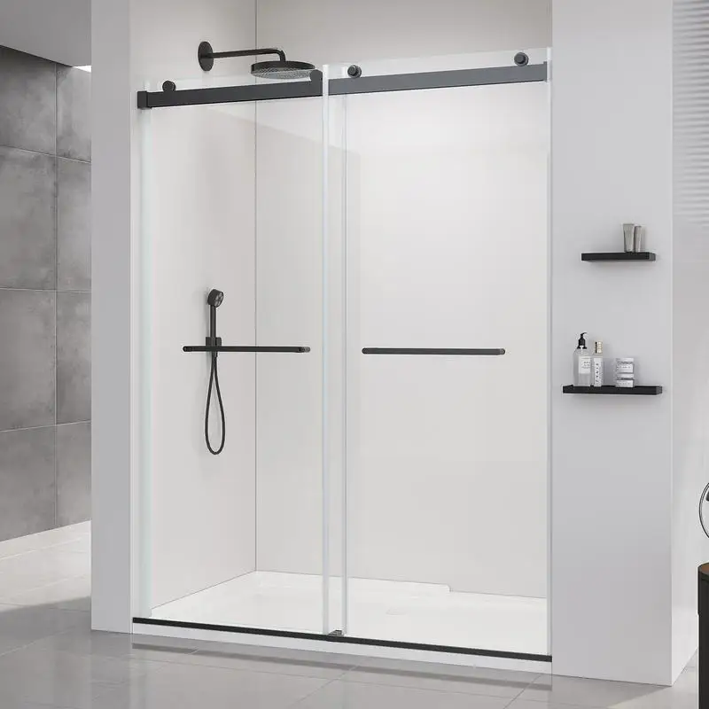 

56-60" x 76" Double Sliding Frameless Soft-Close Shower Door with 8mm Thick Tempered Glass and Easy-Clean Coating in Matte