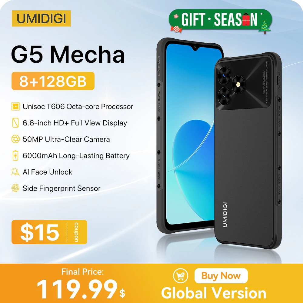 Smartfon UMIDIGI G5 Mecha, Android 13, 6,6" HD + ekran, 8 GB 128 GB, kamera 50 MP, telefon komórkowy 6000 mAh 90 Hz