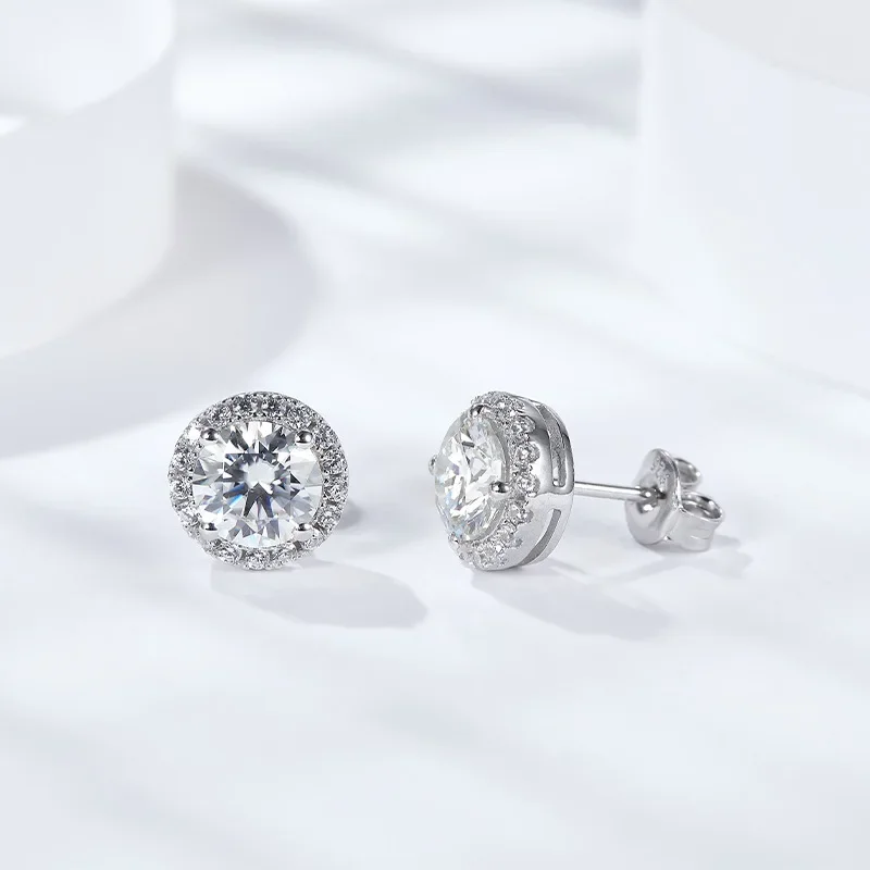 1CT 2CT Round Moissanite Earring 925 Sterling Silver Sparkling Simulated Diamond Stud Earrings for Women Party Gift Fine Jewelry