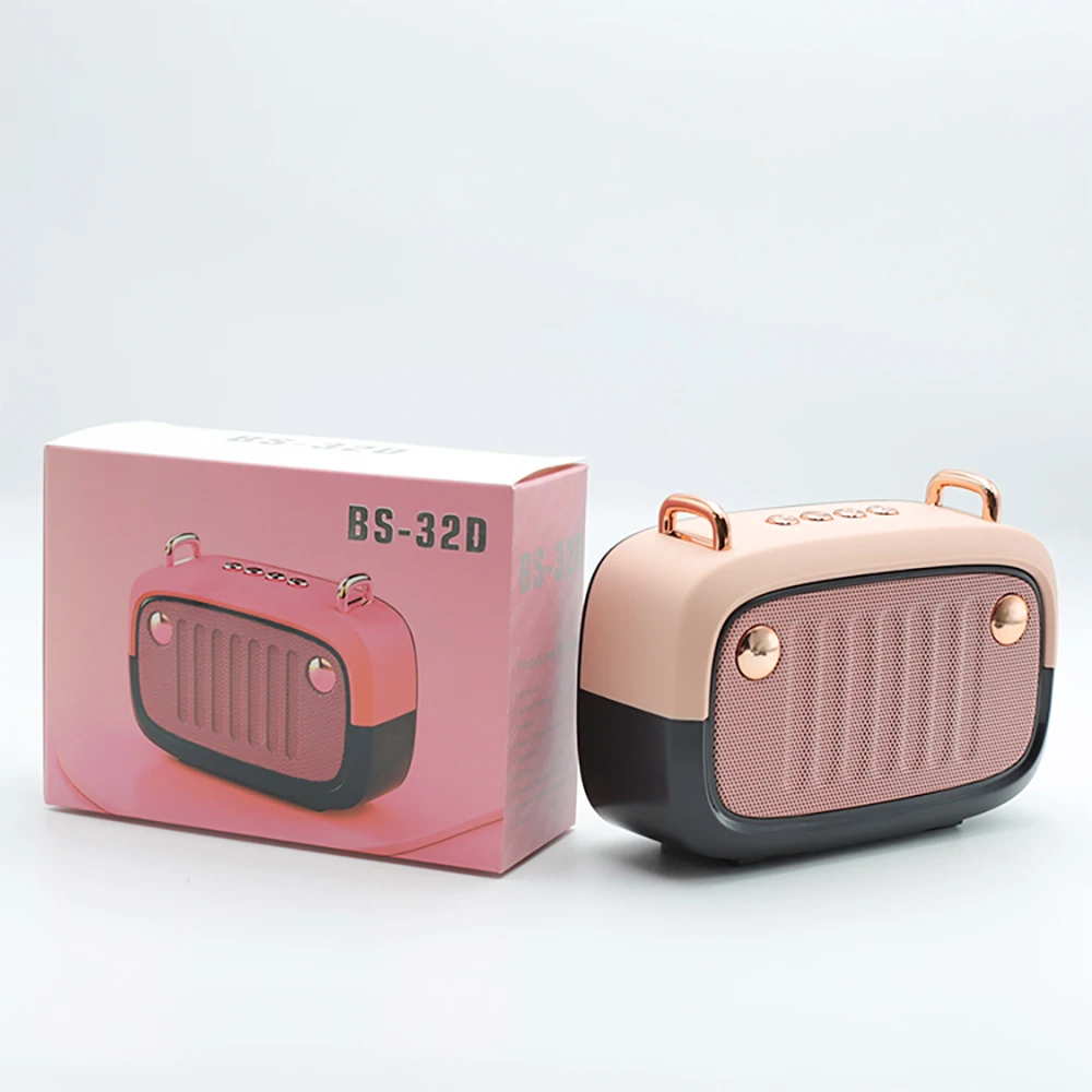 BS32D Wireless Pink Bluetooth Speaker Convenient Mini Speaker Outdoor Style Plug-in Type Subwoofer Rechargeable