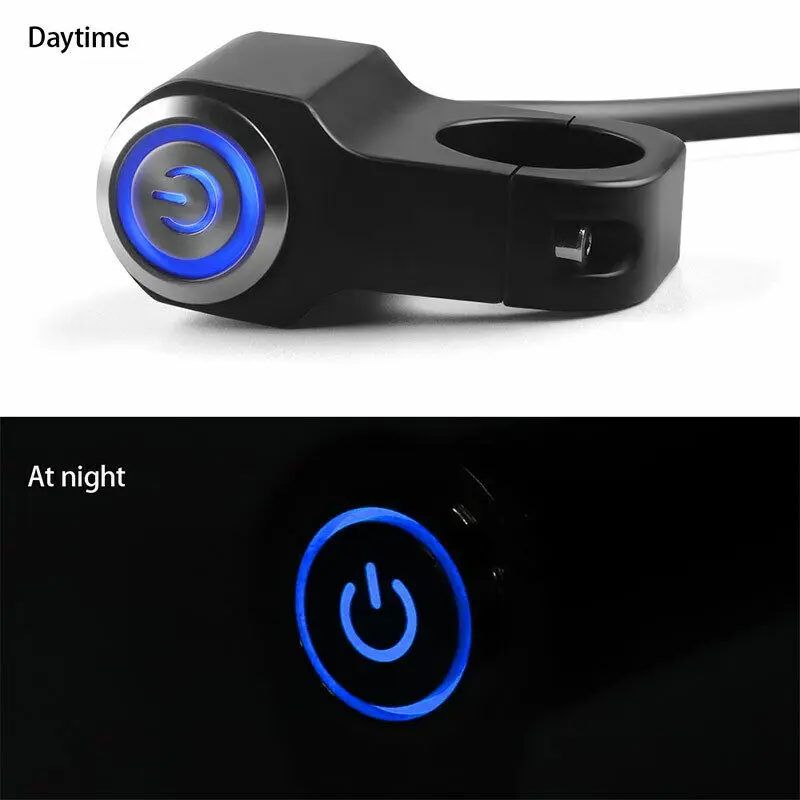 22mm 7/8in Motorcycle Handlebar Headlight Switch with Red/Blue LED Light Fog Spot Light Momentary Button Switch Waterproof
