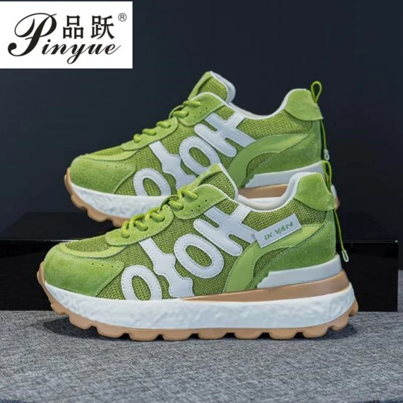 

Женские дышащие повседневные спортивные туфли на платформе из натуральной кожи, удобные студенческие кроссовки, популярные летние модели, размеры 34-40