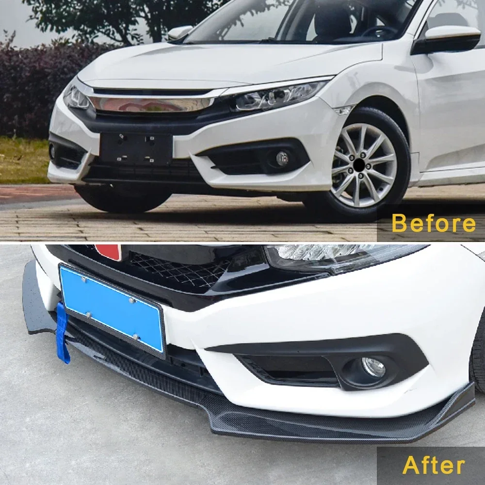 For Honda Civic FC 2016-2021 Hatchback Sedan 3PCS Auto Car Front Bumper Lip Body Kit Spoiler Splitter Bumper Canard Bar Guard