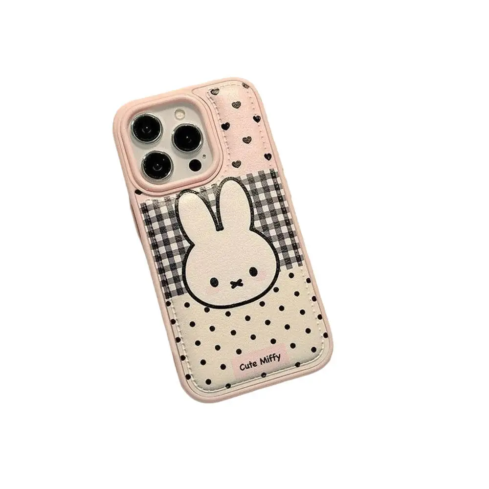 Niedliche Miffy Cartoon Bunny Plaid Polka Dot Handyhülle Niedliche Tier Schutzhülle Mode Handyhülle Kawaii Muster Trendige Handyhülle