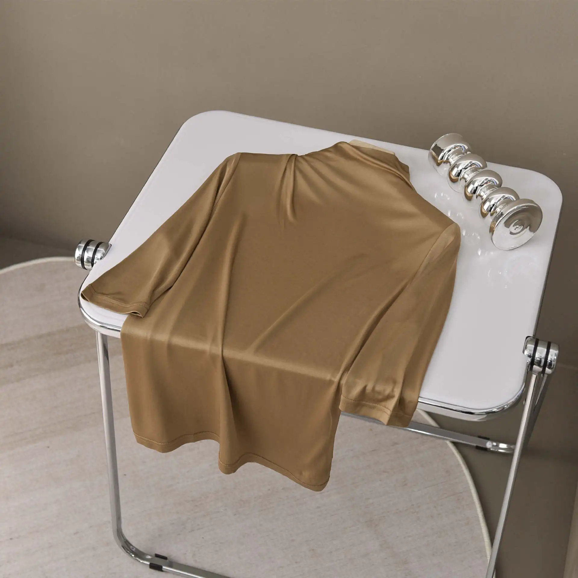 Nouvel été 2025 femmes décontracté hauts demi manches T-Shirt mûrier soie col rond concepteur de luxe marque basique Simple haut