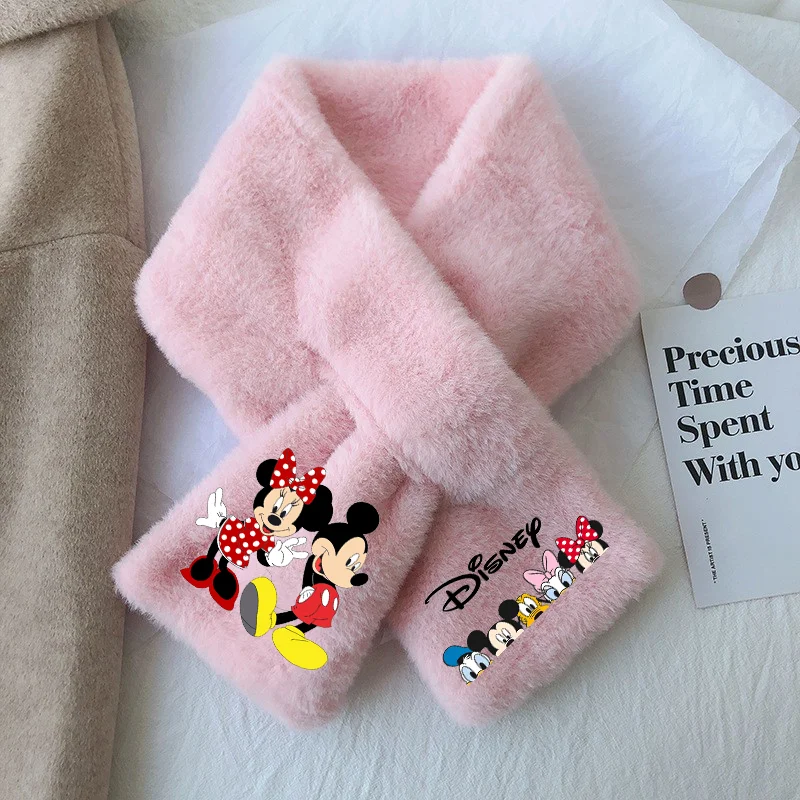 Disney Neckerchief Mickey Mouse Scarf Premium Candy Color Long Rectangle Faux Fur Warm Soft Furry Wrap Around Loophole Scarves