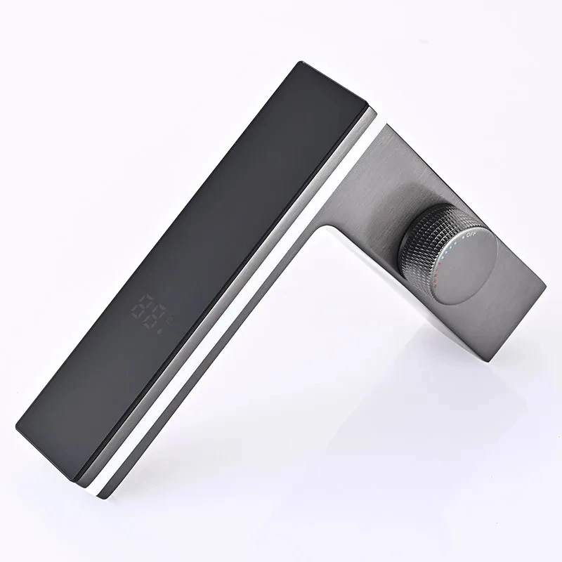 

Customizable Digital Display Bathroom Basin Faucet Intelligent LED Brass Deck Mounted Washbasin Crane Hot ColdSink