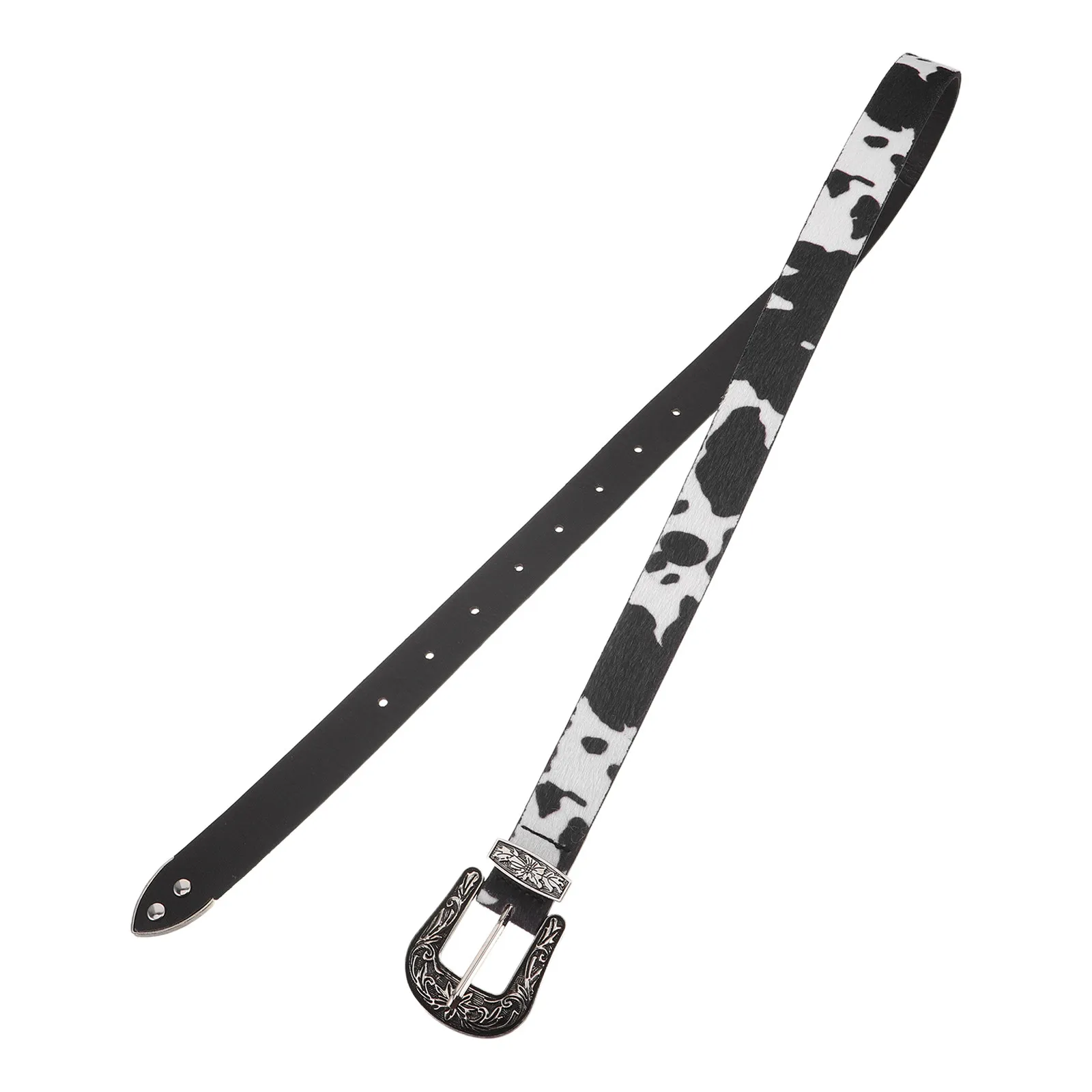 

Adjustable Retro Cow Print Western Belt PU Cowgirl Buckle Women Men Dress Waist Band Vintage Country Style