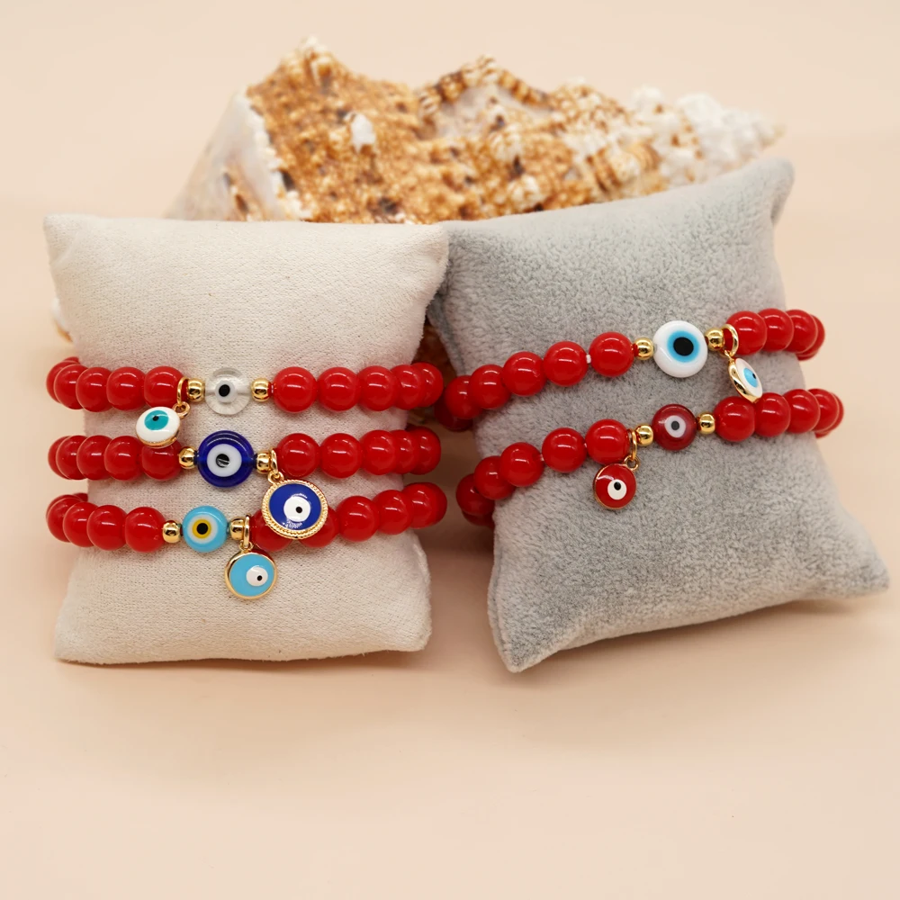 Go2Boho Lucky Friendship Bracelet Evil Eye Turkish Red Ball Beaded Jewelry for Women Men Vintage Stretch Bracelets Handmade Gift