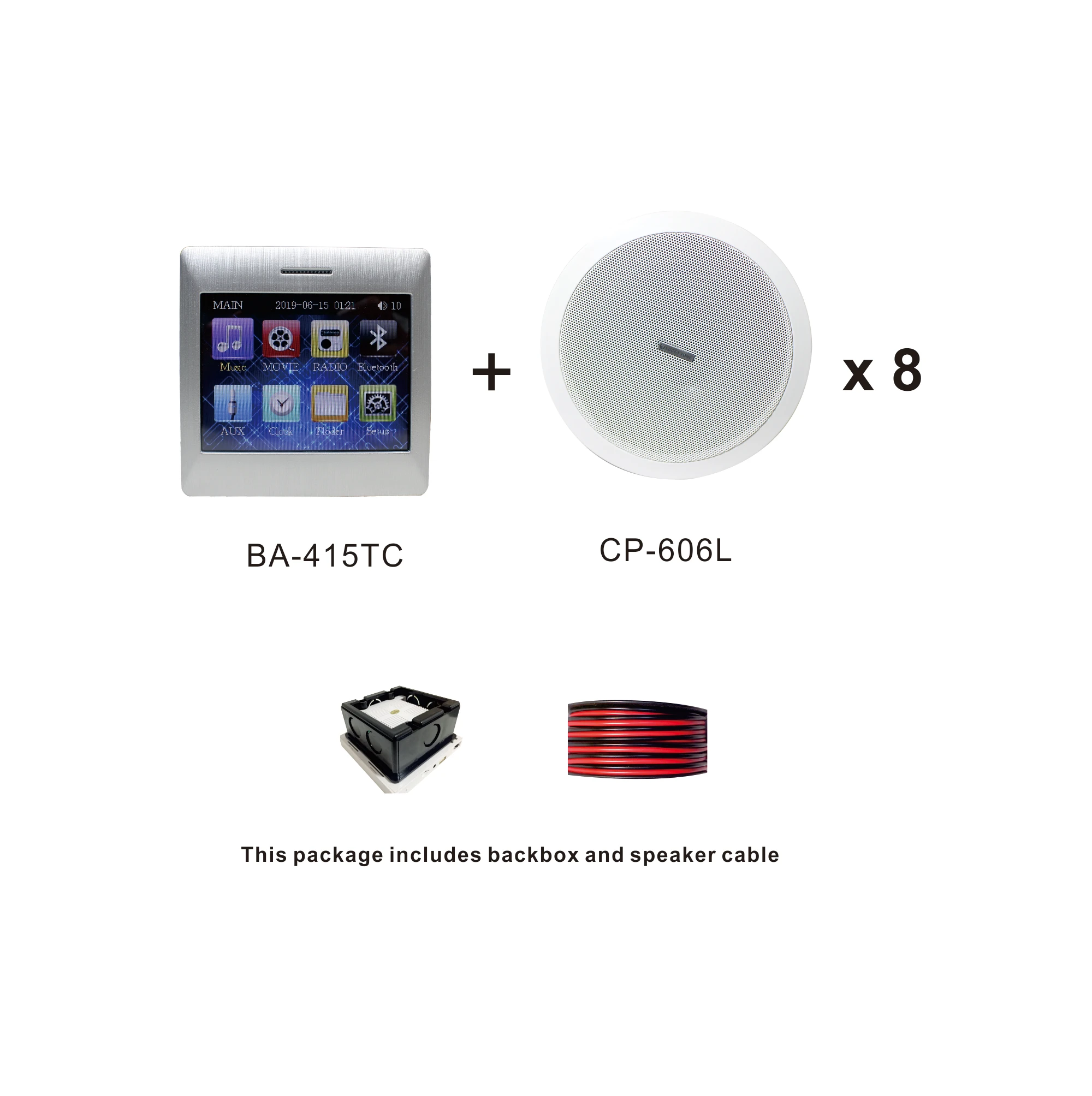 Amplificatore da parete touch screen! BA-415TC PK2 4*15 W Supporto audio multi-casa intelligente 8 pezzi Altoparlante da soffitto a gamma completa CP-606L Sistema PA