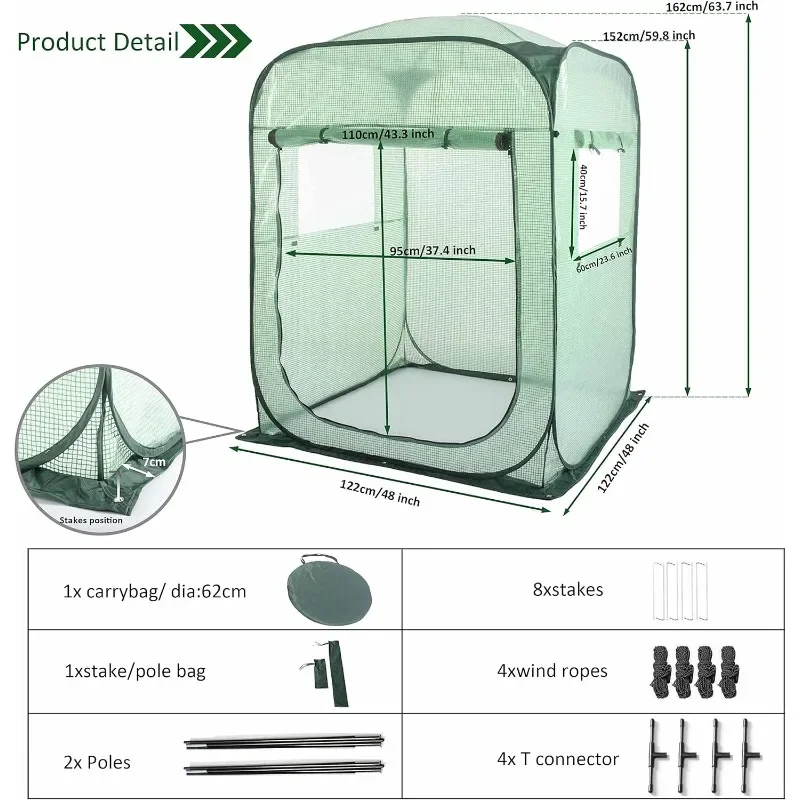 Pop Up Greenhouse Tent,Portable X-Large Walk-in Flower House ,Indoor Outdoor Gardening Plant Sunshine Room with PE Mesh Cloth