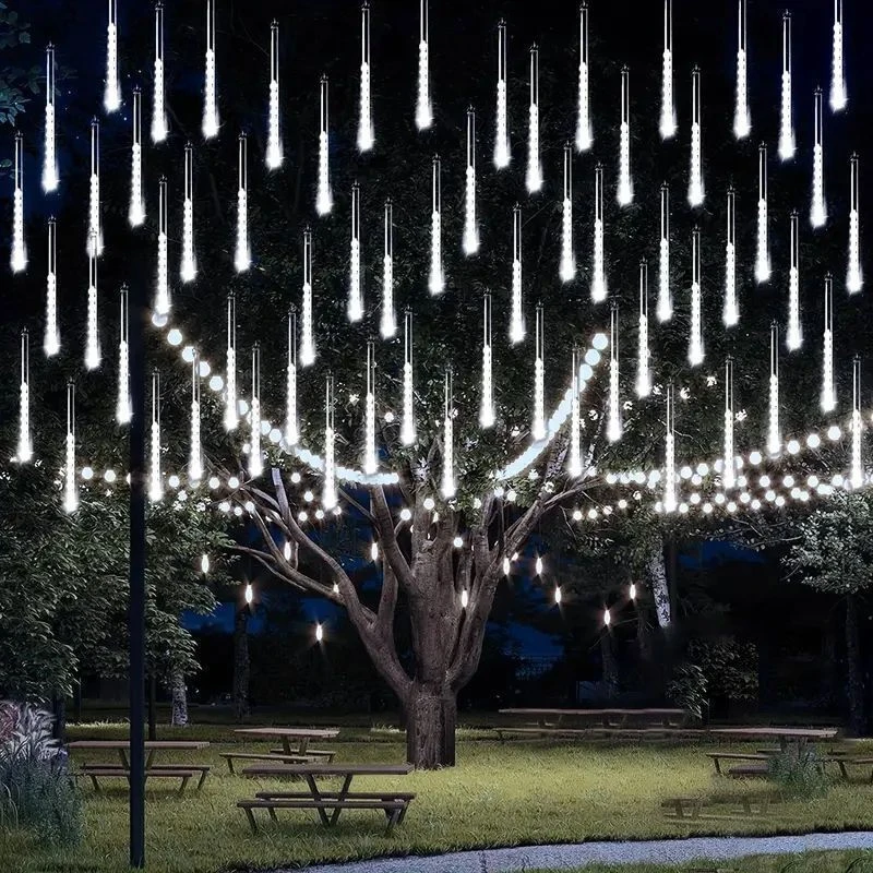 30/50cm Solar Meteor Shower LED Fairy String Lights Street Tree Garland Christmas Decor Party Outdoor Wedding Garden Decorations