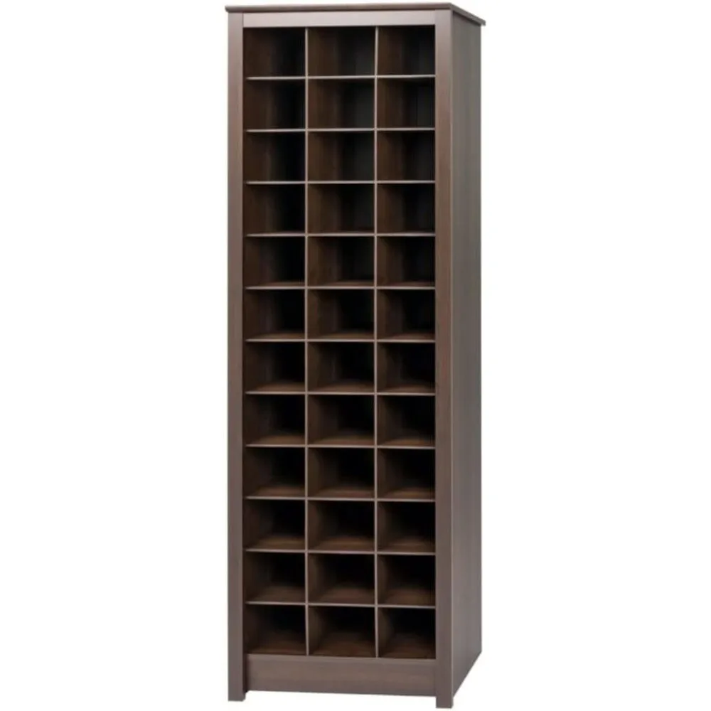 

Attractive Espresso Wooden Shoe Rack, 72.5'' H X 23.5'' W X 13'' D Size, Rectangular Silhouette, Simple Moldings Chunky Framing