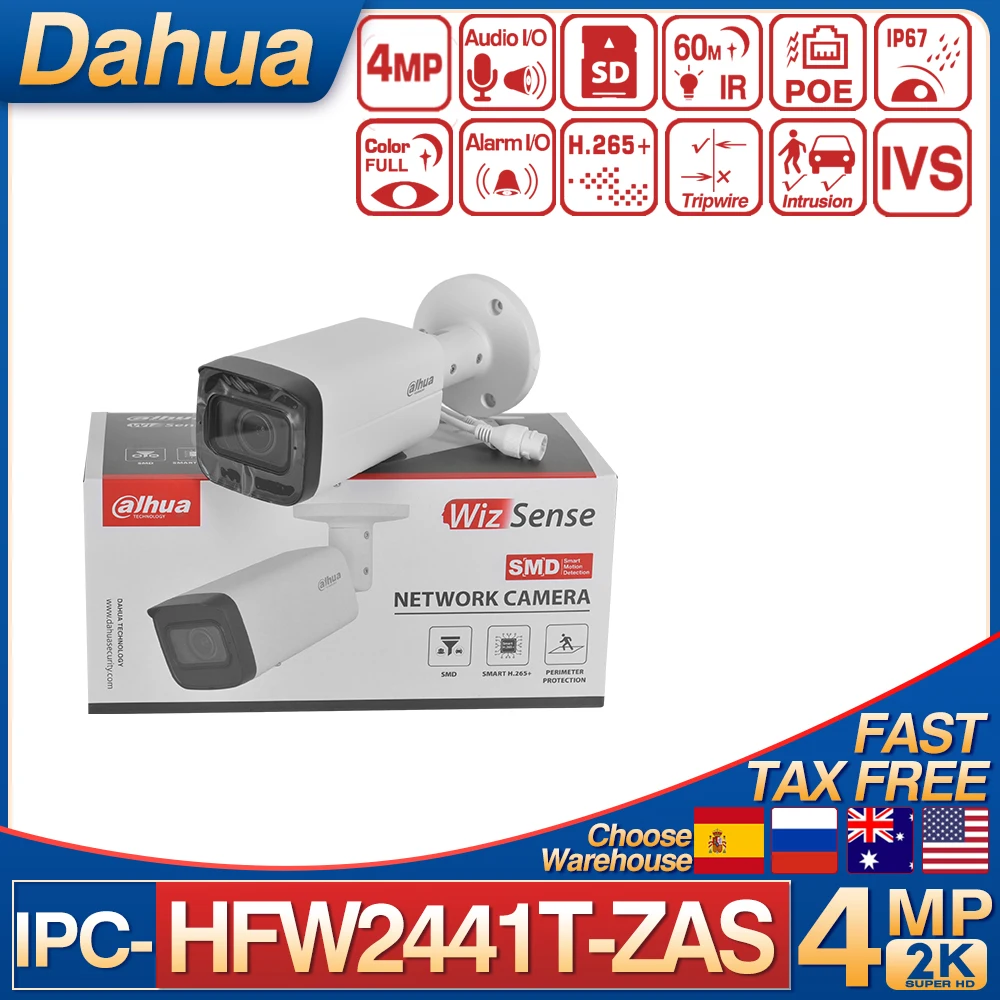 

Dahua 4MP IR 60m IP67 IK10 PoE IP Camera Built-in Mic SMD Plus 2.7mm–13.5mm Motorized Vari-focal WizSense Bullet Network Camera