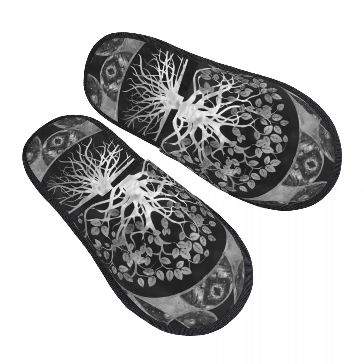 Tree Of Life Gray Scale Gemstone House Slippers Women Soft Memory Foam Vikings Yggdrasil Slip On Spa Slipper Shoes