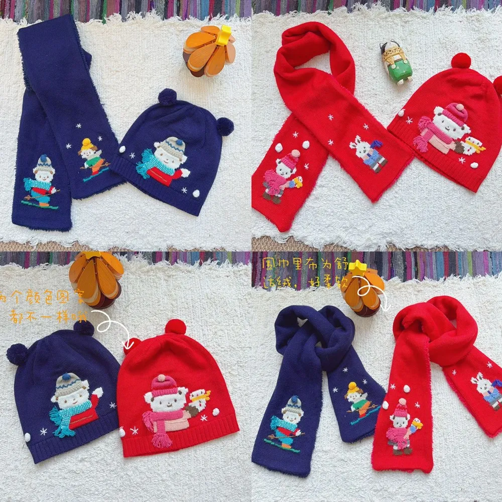 set sciarpa e cappello in due pezzi per bambini ragazzi ragazze Sciarpa calda in misto lana lavorata a maglia + cappello set da 2 pezzi