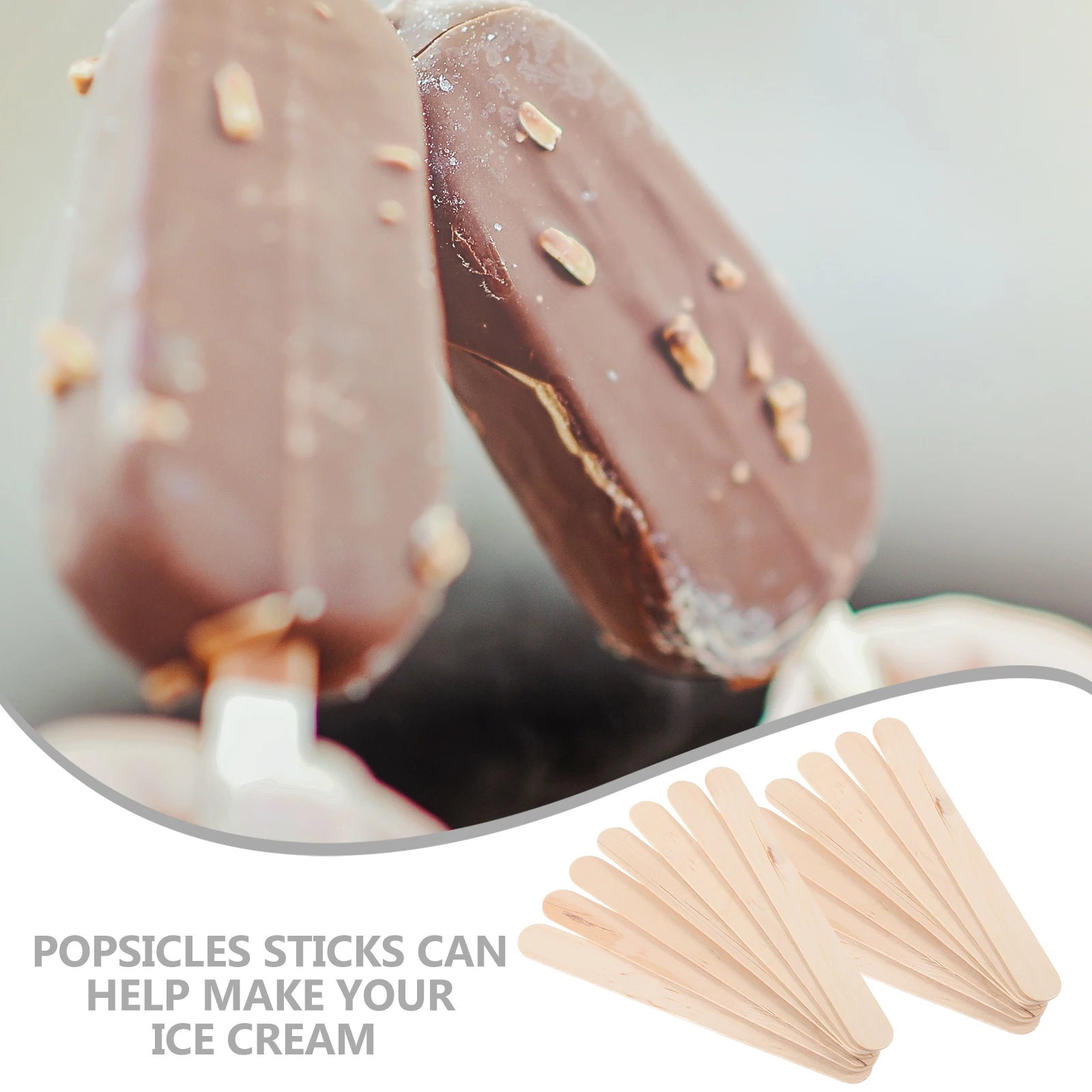 

300pcs Craft Diy Popsicles Wooden Ice Cream Sticks Decorative Multi-Function Creative Wood Stick Food Grade Natural Material Ice