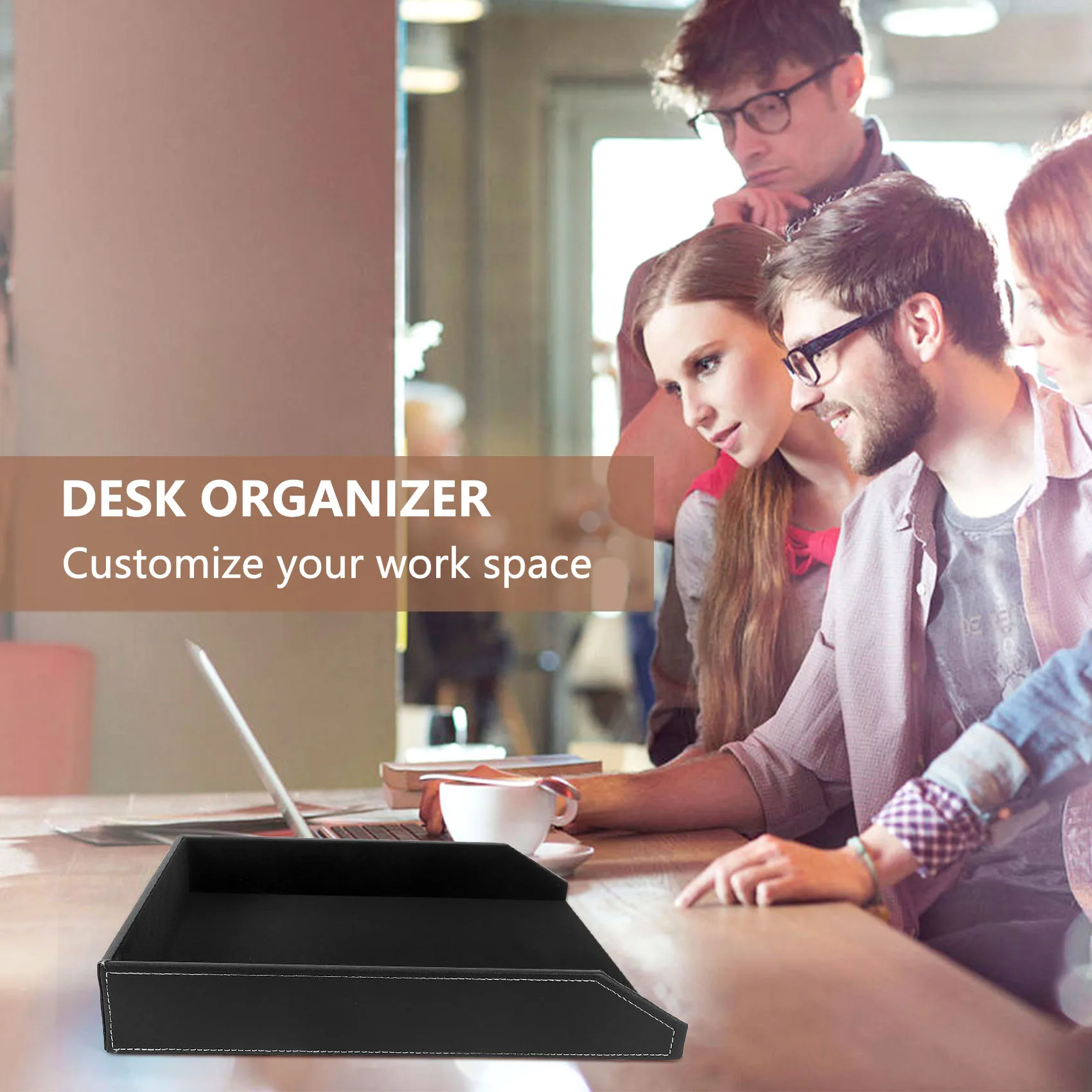 Heißer Verkauf PU-Leder-Kollektion Briefablage, Dokumenten-Schreibtisch-Organizer, stapelbarer Büro-Datei-Dokumentenablage-Halter (schwarz)