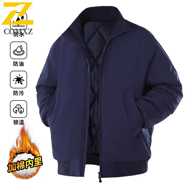 

COMXZ 2025 Mens Womens Fleece Lined Winter Puffer Jacket Embroidered Windproof Waterproof Thickened Outdoor Sports Leisure Coat