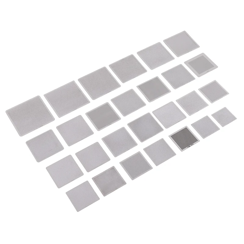 A003 27 шт. универсальный трафарет с прямым нагревом BGA, поддержка реболлинга, держатель трафарета, шаблон с подогревом, приспособление для чипов SMT SMD