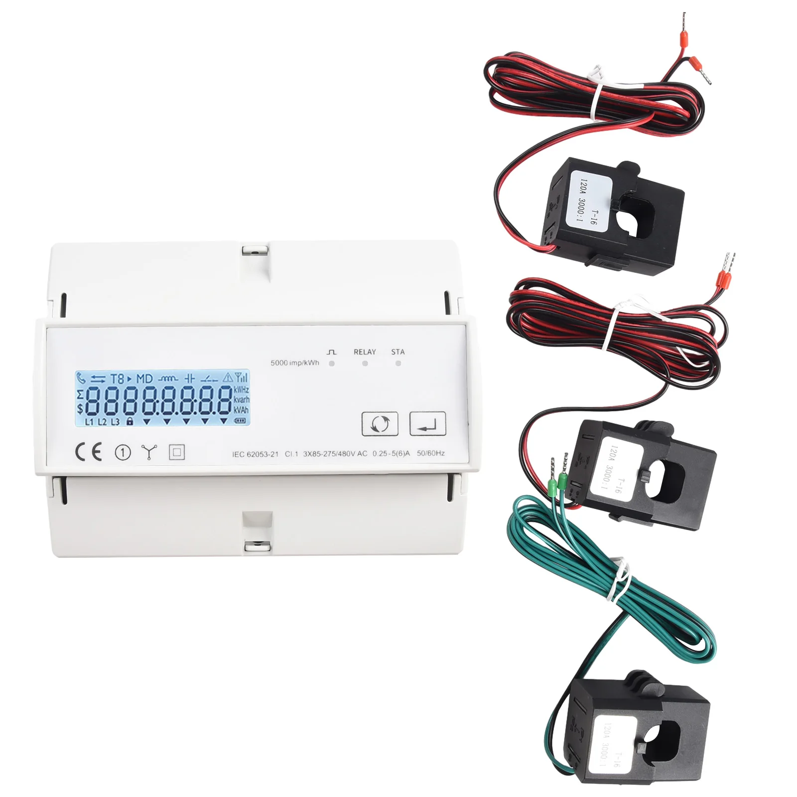 Three Phase Bidirectional KWh Energy Meter with WiFi For Tuya Support 200A Coil Voltage Current Power Monitoring System
